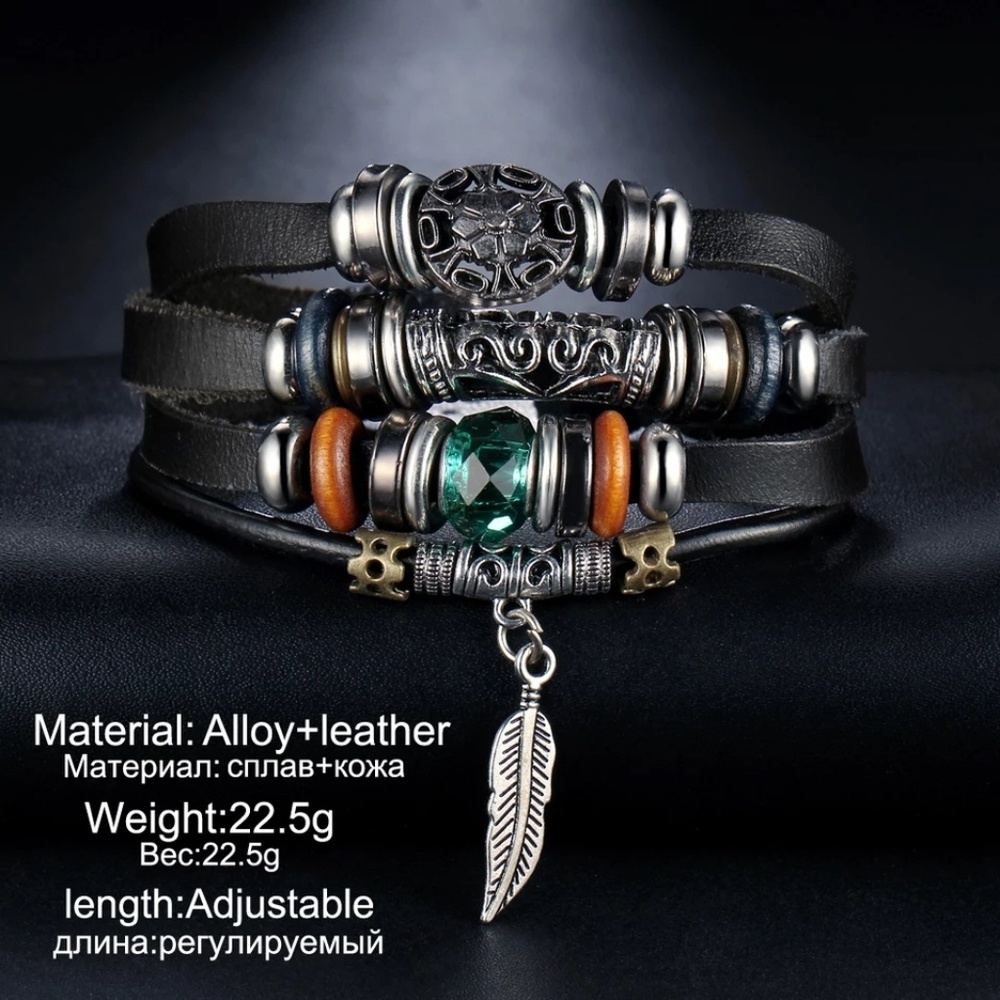 🎉HP🎉🆕️UNISEX Black leather feather bracelet - Picture 4 of 4